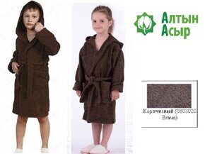 Халат Махровый  с капюшоном 34/36-140(9 лет) Коричневый